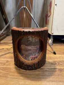 Vintage 50s 60s Wooden Lamp Water Cabin Scene Cottage Core Mid Century Modern - Picture 1 of 10