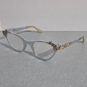 TURA 1950s 1960s Vintage CAT EYE Eye Glasses Silver Horned Jewled - Picture 1 of 8
