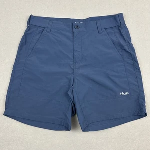 Huk Shorts Men Extra Large Blue Solid Performance Pockets Fishing Chino Nylon XL - Picture 1 of 8