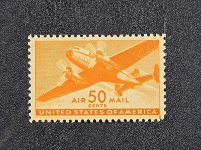  U.S. 50 cent Airmail - Prop plane - Scott# C31 - MINT, HINGED  stk#IZ1 - Image 1 of 4