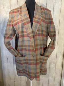 Vintage Eddie Bauer Blazer Jacke Gr. M kariert Baumwolle Seersucker Schulterpolster Preppy - Bild 1 von 16