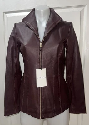 Cole Haan Wing Collar Lambskin Leather Jacket Sz XS NWT $450 - Image 1 of 4