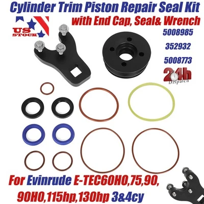 For Evinrude Etec E-tec Trim Tilt Seal Kit & End Cap 75-130hp 2005-2019 5008985 - Image 1 of 4