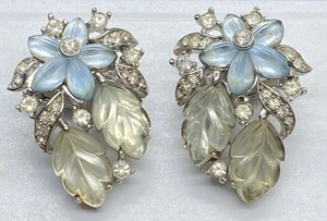 Vtg Crown Trifari Alfred Philippe Rare Fruit Salad Clip On Earrings Blue Clear - Picture 1 of 8