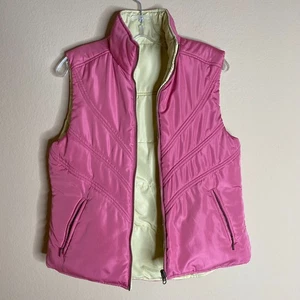 cabi puffer vest size Medium pink reversible yellow sleeveless zippered pockets - Picture 1 of 5