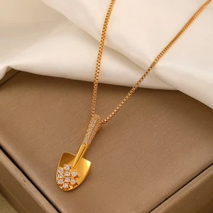 Gold Schaufel Schlüsselbein Kette mit einzigartigem Zirkon Design für elegante - Picture 1 of 7