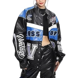 Chaquetas universitarias de cuero de carreras abrigo de bombardero vintage de gran tamaño Letterman Racing - Imagen 1 de 4