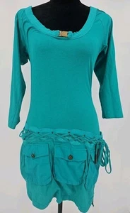 Vtg Rocawear Drawstring Waist Dress Large Pockets Buckle Neckline 90s - Picture 1 of 9