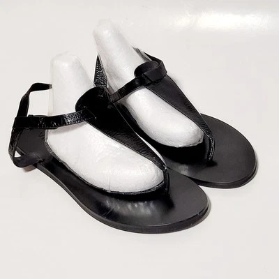 Sandalias Vince de charol negro con tiras zapatos planos Wms 10M EE. UU. 41,5 EU Foto 1 de 4