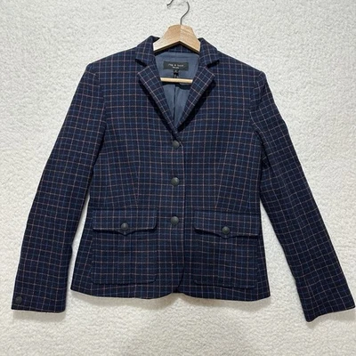 Rag & Bone Black Blue Orange Wool Blend Plaid Blazer Women’s Size 4 Made In USA - Image 1 of 4