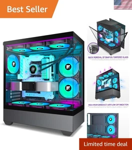 Elegant Black Mid-Tower PC Case with 6 ARGB Fans and Tempered Glass Side Panel - Picture 1 of 9