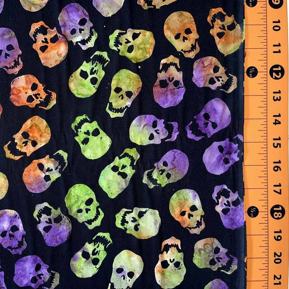 Batik Fabric | Halloween Green Purple Orange Skull Black | Hi-Fashion YARD - Image 1 of 1