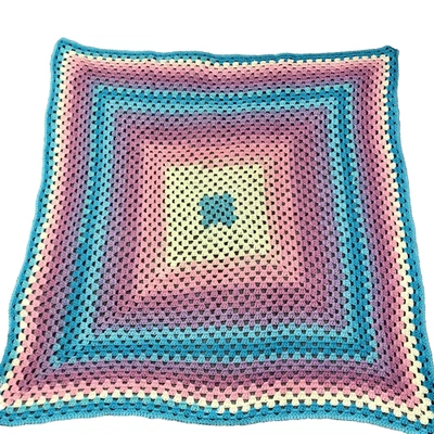 Handmade Crochet Granny Square Blanket Throw Afghan 37x37 Soft Baby Gift Lap - Image 1 of 4