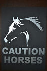 1 X 22CM SILVER CAUTION HORSES STICKERS DECALS EQUINE TRAILER HORSEBOX PONY