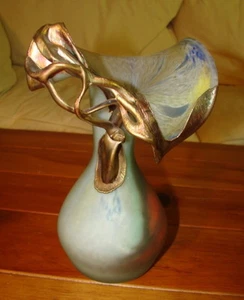 ART DECO STYLE BLUE BRONZE GLASS VASE JACK IN PULPIT MARBLED - Picture 1 of 10