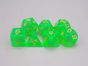 Juego de 7 dados translúcidos verdes poliédricos (D&D / Dungeons & Dragons / RPG) - Imagen 1 de 1