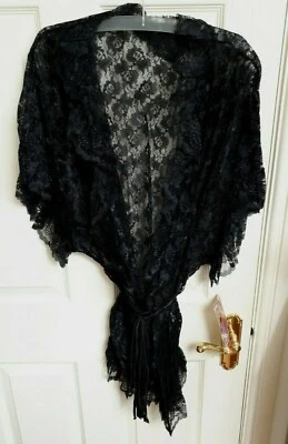 Shirley of Hollywood Kimono de Encaje Negro Talla 22-24 Marca del Reino Unido Lencería Batas Envoltura Foto 1 de 4