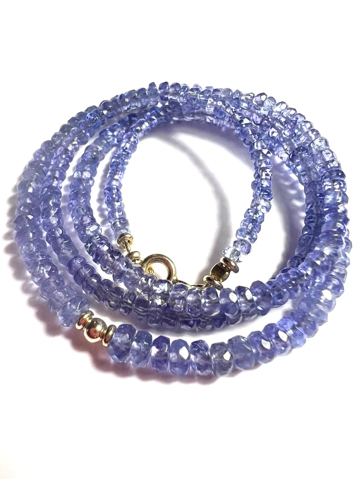 Tansanit Collier,  585 Gelbgold, 45 cm fac. AAA Qualität, ca.48 Karat, 3-5 mm - Bild 1 von 4