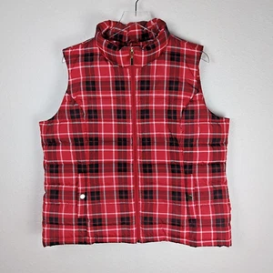 Charter Club Woman's Puffer Vest Full Zip Size XL Red Plaid - Picture 1 of 10