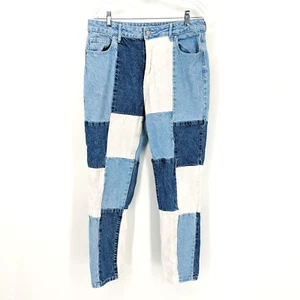Pantalones de mezclilla PacSun con paneles de retazos tiro alto cónicos para mamá blancos índigo para mujer talla 30 - Imagen 1 de 9