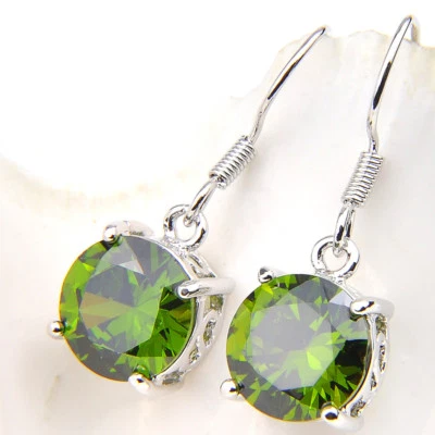 Ручной работы натуральный перидот серебряные серьги круглый 12 мм * 12 мм красивый ювелирных изделий подарок - Изображение 1 из 4