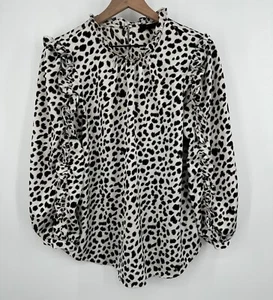 J Crew Rüschenärmel Top in Leopardenmuster Satin Krepp Damen Medium schwarz weiß - Bild 1 von 8