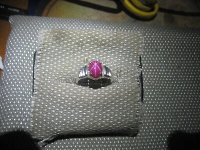 9x7 毫米 BURGUNDY LINDE 星形蓝宝石戒指 925 纯银 7 码 — 第 1/4 张图片