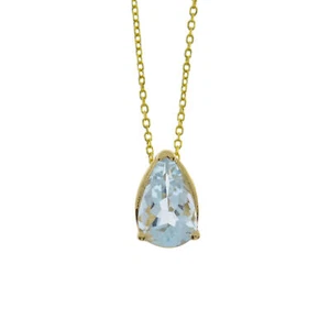 14Kt Gold Natural Aquamarine Teardrop Pendant Necklace - Picture 1 of 7