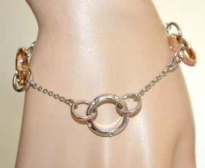 Bracciale donna argento catena ciondoli anelli oro rosa cerchi strass UN60 - Foto 1 di 5