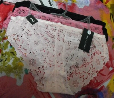 3 NEW LAURA ASHLEY LS9240 3PKE SHEER LACE HIPSTER PANTIES L - Image 1 of 2