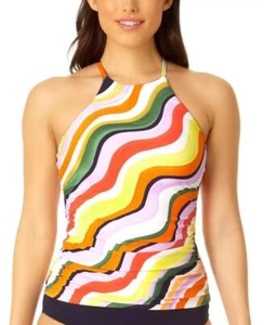 Anne Cole Women's Multicolor High-Neck Strappy-Back Tankini Top Size L - Picture 1 of 1