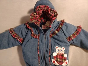 Vintage Basic Outlook Baby 18 Months Jacket Coat Jean Plaid Ruffle Bear Heart - Picture 1 of 24