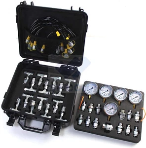 5pcs Gauge Hydraulic Pressure Test Kit w/ 5 Test Hose 13 Coupling 14 Tee Fitting - Picture 1 of 8