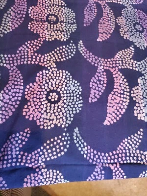 Vnt Sewing Fabric Cotton Batik 2yx44 Preshrunk Navy Blue Dotted Floral Pink Teal - Image 1 of 4