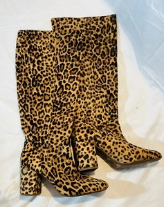 New Gianni Bini Women’s Jellenia Leopard Print Haircalf Knee High Boots Size 9 - Picture 1 of 3