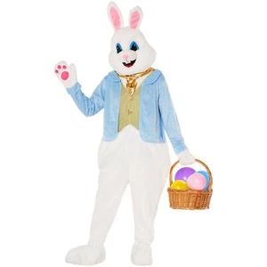 Adult Deluxe Easter Bunny Costume Unisex White Rabbit Jumpsuit Fancy Dress - Picture 1 of 6