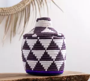 Hand-Woven Berber Basket Handmade Moroccan Wicker Basket Straw Abstract Boho - Picture 1 of 5
