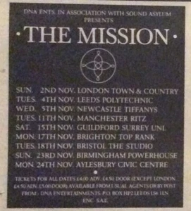 THE MISSION - ORIGINAL GIG ADVERT CLIPPING - UK TOUR 1986 - Picture 1 of 1
