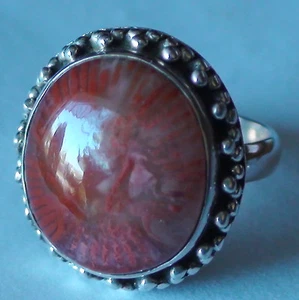 BEAUTIFUL! NATURAL PINK RED CORAL RING 925 STERLING SILVER. SIZE 6.0 - Picture 1 of 12