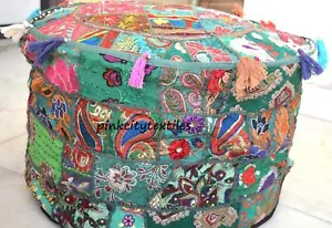 Ottoman Cover Bohemian Ottoman Vintage Patchwork Footstool Small Pouffe Throw US - Picture 1 of 3