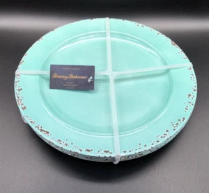 TOMMY BAHAMA MELAMINE Rustic Crackle Turquoise 11" Dinner Plates NEW (Set of 4) - Picture 1 of 6