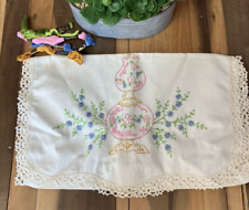 Stamped Dresser Scarf Table Runner w/Embroidery Thread Partially Worked AS IS