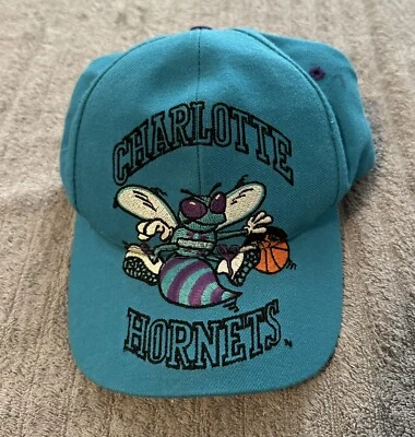 Vintage Charlotte Hornets Hat NBA Basketball AJD Big Logo Spellout SnapBack 90’s - Image 1 of 4