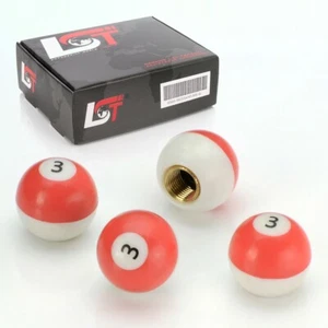 4x VENTILKAPPE REIFENVENTIL BILLARD KUGEL POOL 3 ROT/WEIß FÜR PKW LKW MOTORRAD - Bild 1 von 3