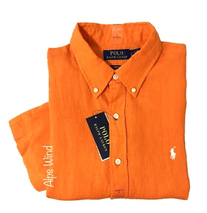 Polo Ralph Lauren Men's Short-Sleeve Linen Button-up Shirt Orange SZ. L NWT$125 - Picture 1 of 9