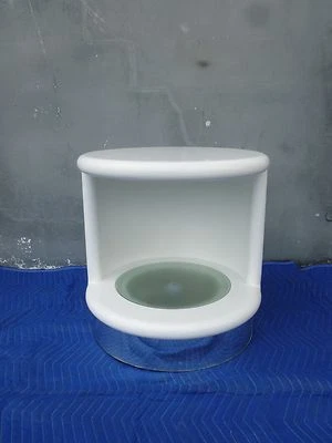 MOD 70'S WHITE LACQUER TABLE W CHROME BASE & INTERIOR LIGHT, DISCO ERA - Image 1 of 4