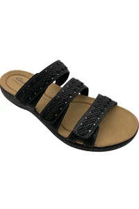 Clarks Collection Leather Slide Sandals Laurieann Cove Black - Picture 1 of 3