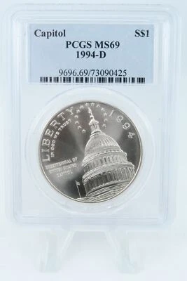 1994-D PCGS MS69 Capitol Silver Modern Commemorative Dollar - Image 1 of 2