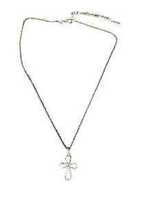 "Collar de cadena en tono dorado de 18"" con colgante cruzado de estrás transparente de 1"" - Imagen 1 de 8