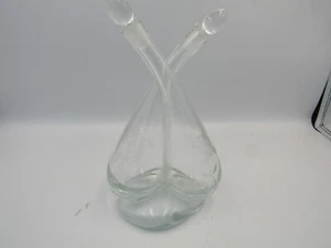 Vintage Doppel Öl & Essig Flasche Cruet Mundgeblasen Glas & Stopfen Klassisch MCM - Bild 1 von 5